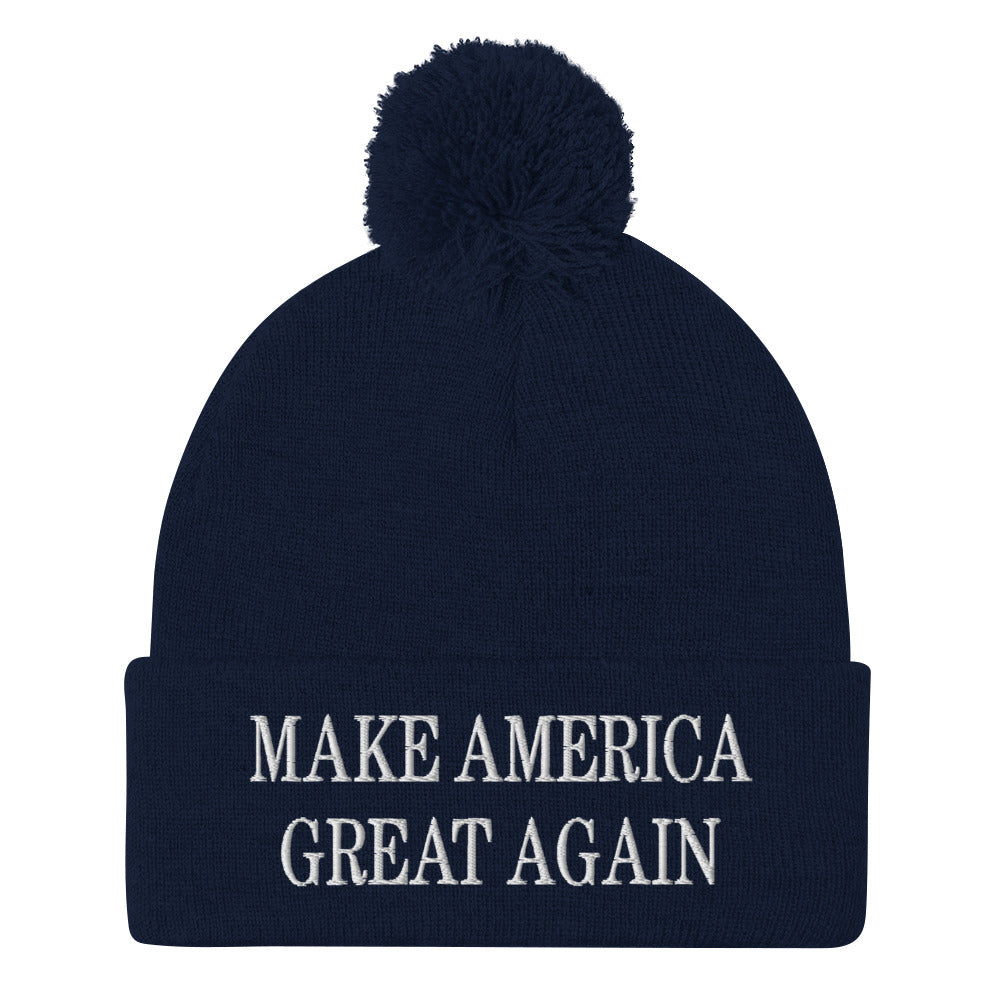 Make America Great Again MAGA Knit Pom Pom Beanie Navy