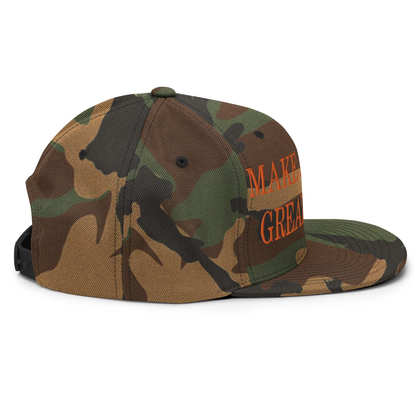 Make America Great Again MAGA Orange Flat Bill Brim Snapback Hat Green Camo