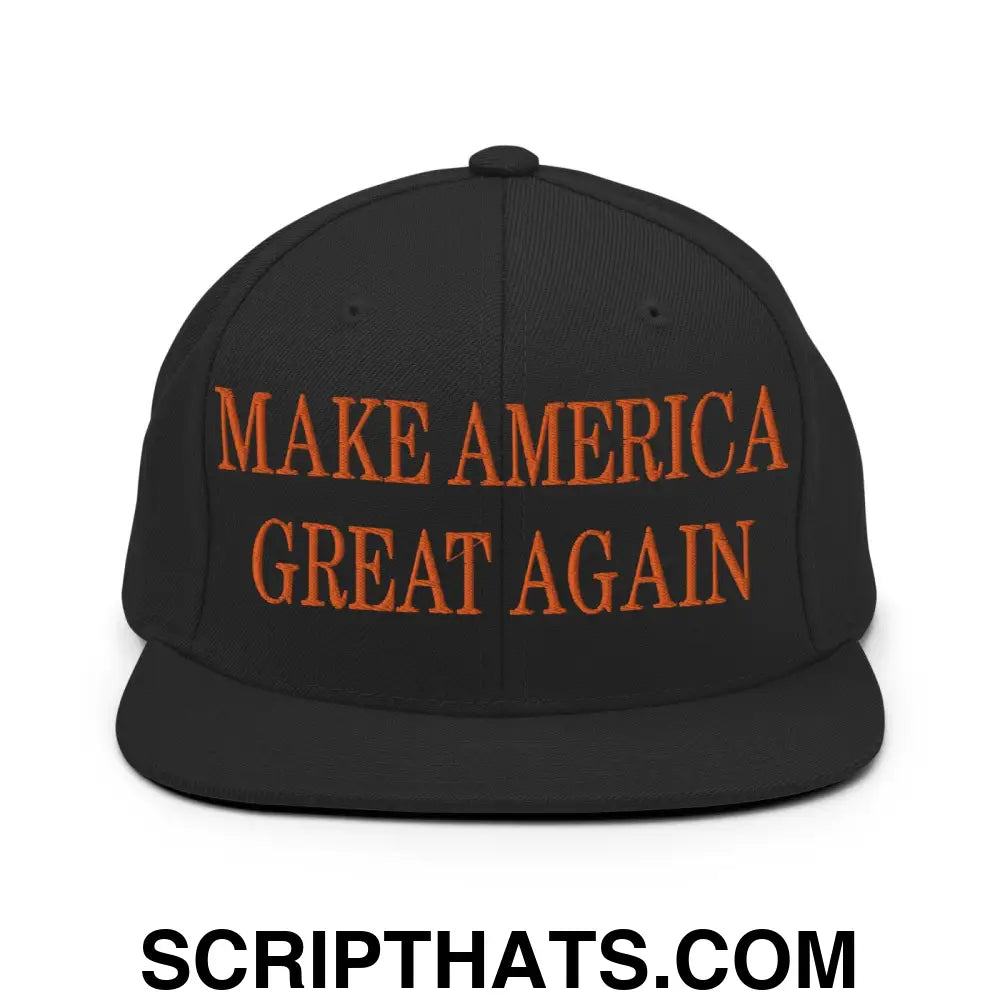 Make America Great Again MAGA Orange Flat Bill Brim Snapback Hat Black