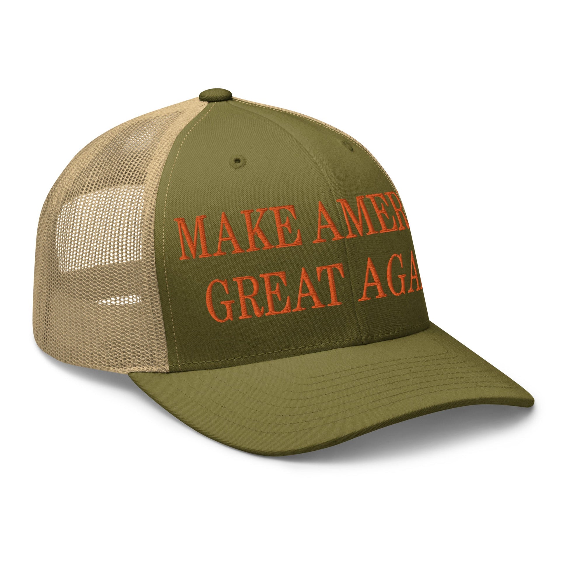 Make America Great Again MAGA Orange Retro Trucker Hat Moss Khaki