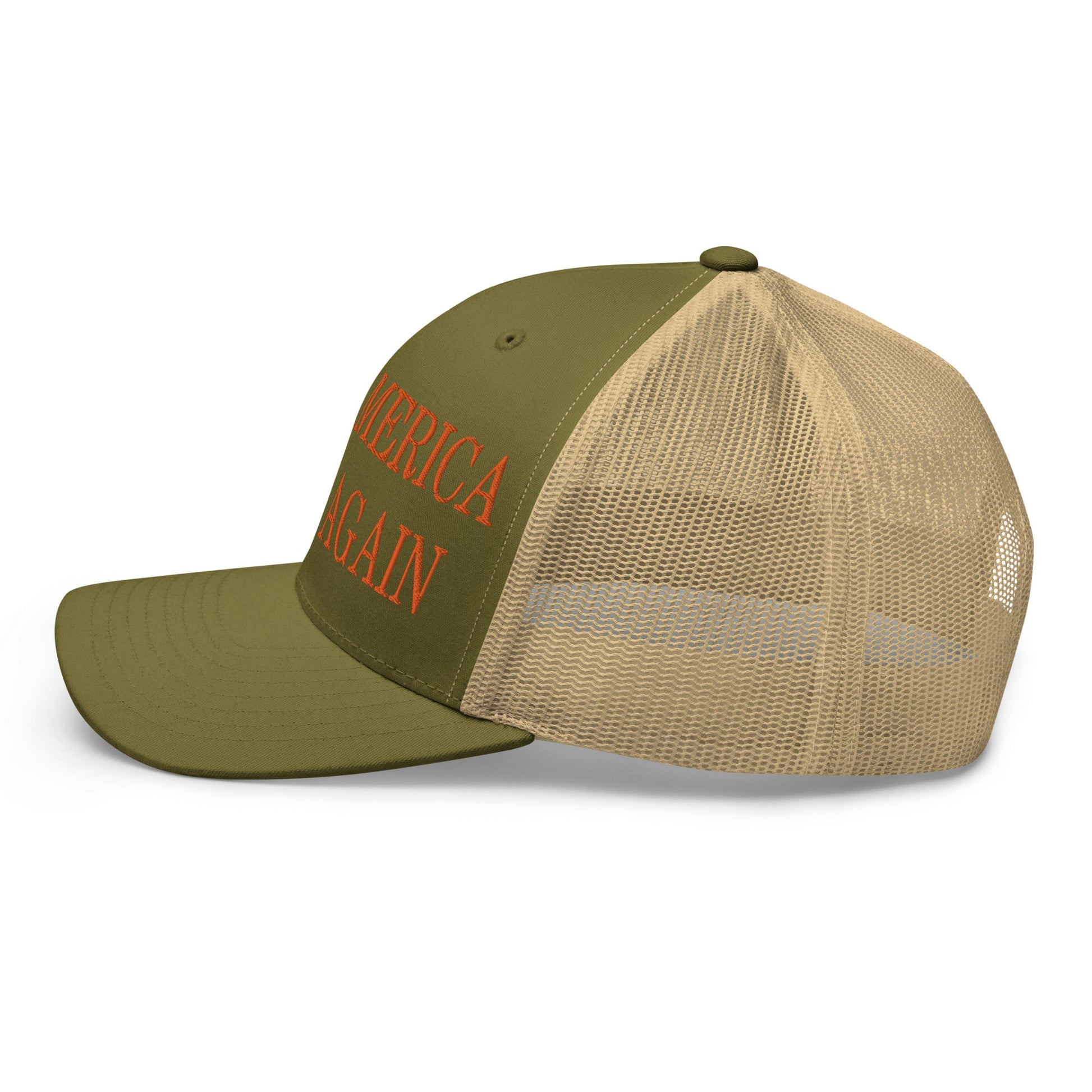 Make America Great Again MAGA Orange Retro Trucker Hat Moss Khaki