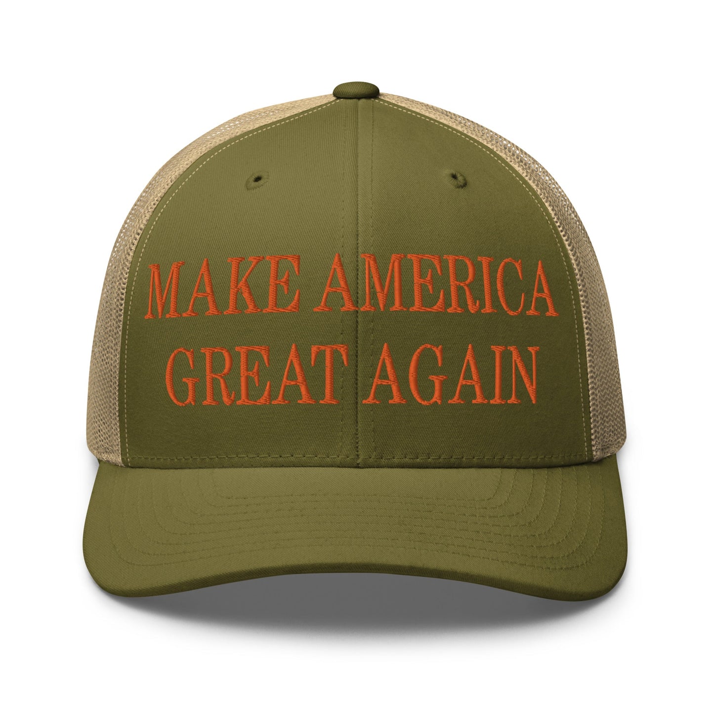 Make America Great Again MAGA Orange Retro Trucker Hat Moss Khaki