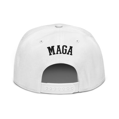 Make America Great Again MAGA Skull Halloween Flat Bill Brim High Crown Snapback Hat White