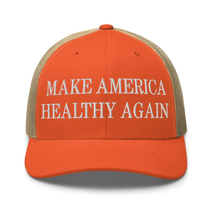 Make America Healthy Again Embroidered Mesh Trucker Hat Rustic Orange Khaki