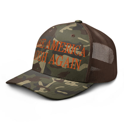 Make America Laugh Again Camo Trucker Hat Orange Camo Brown