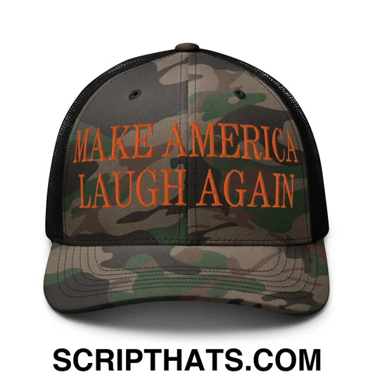 Make America Laugh Again Camo Trucker Hat Orange Camo Black