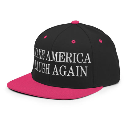 Make America Laugh Again Flat Bill Brim Snapback Hat Black Neon Pink