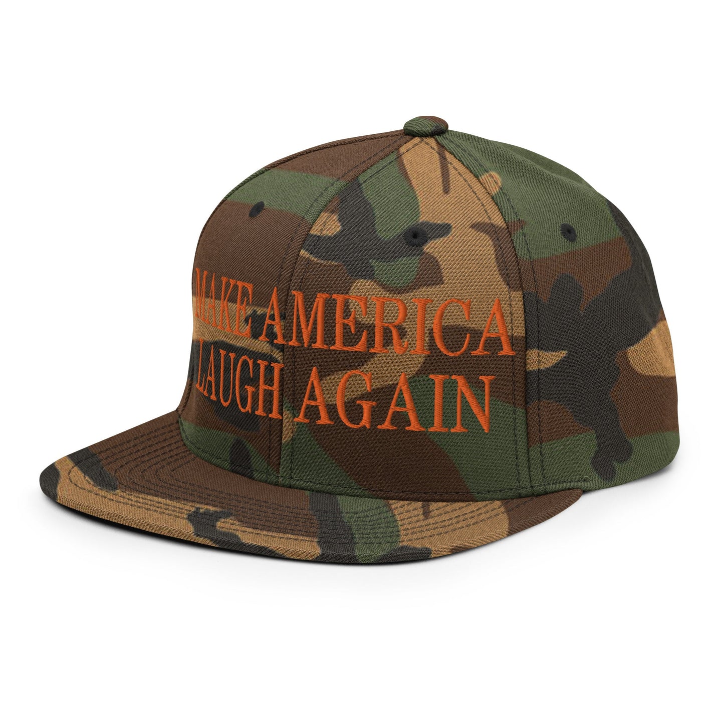 Make America Laugh Again Flat Bill Brim Snapback Hat Green Camo