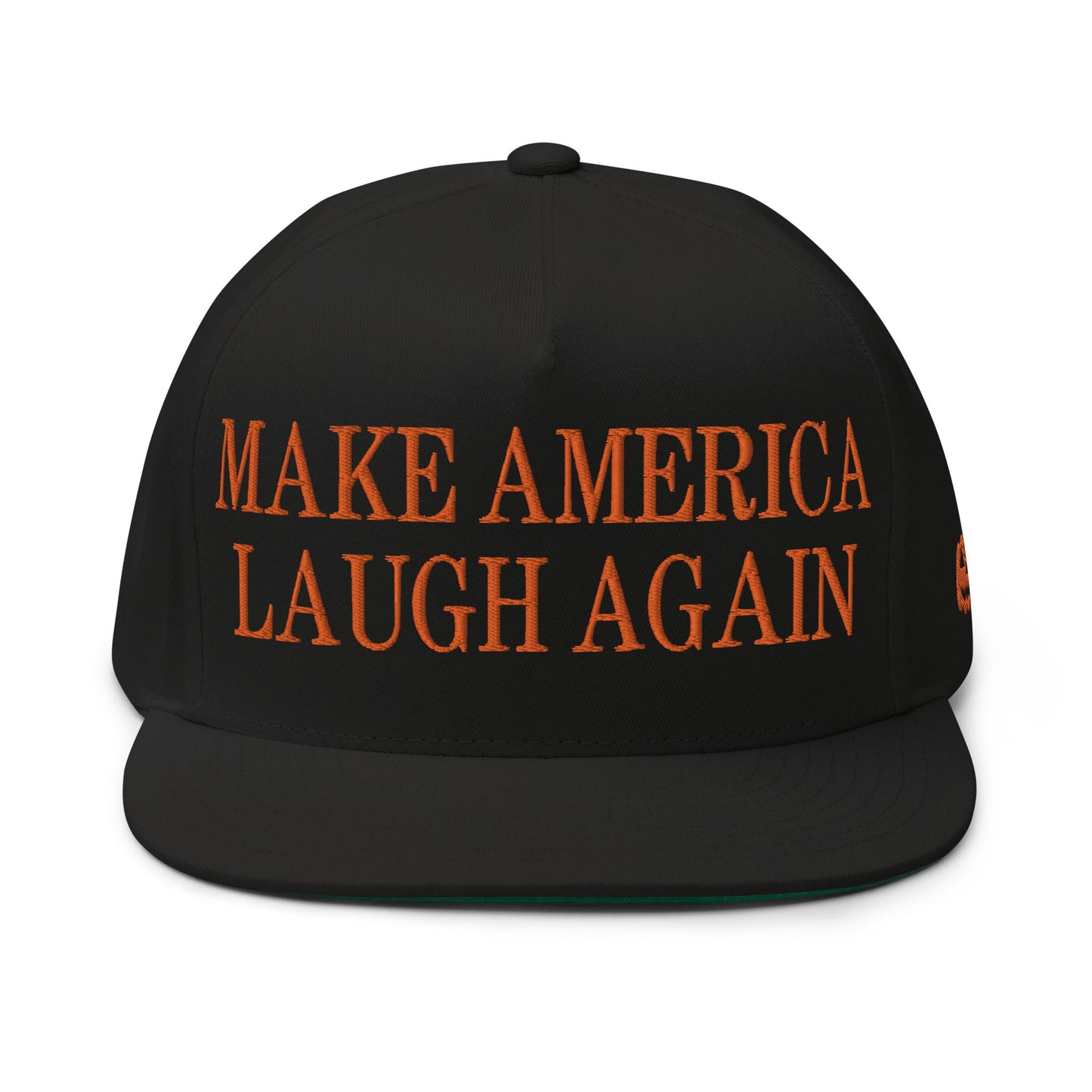 Make America Laugh Again MALA Halloween Embroidered Flat Bill Brim 5 Panel Snapback Hat Default Title