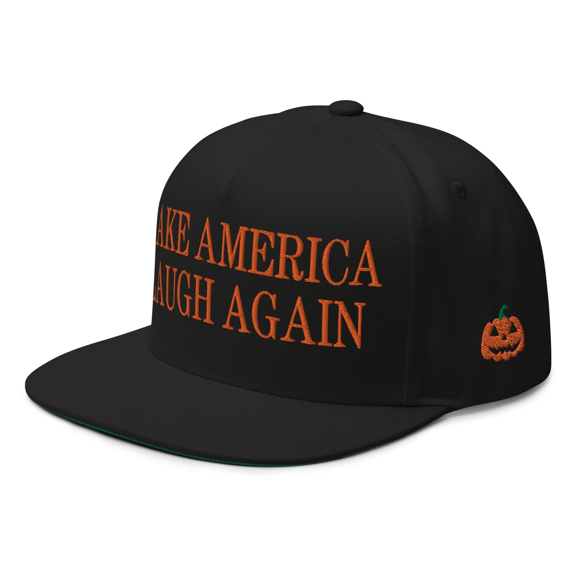 Make America Laugh Again MALA Halloween Embroidered Flat Bill Brim 5 Panel Snapback Hat Default Title