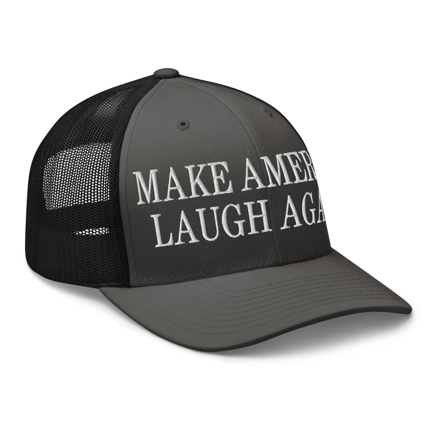 Make America Laugh Again Mesh Trucker Hat Charcoal Black