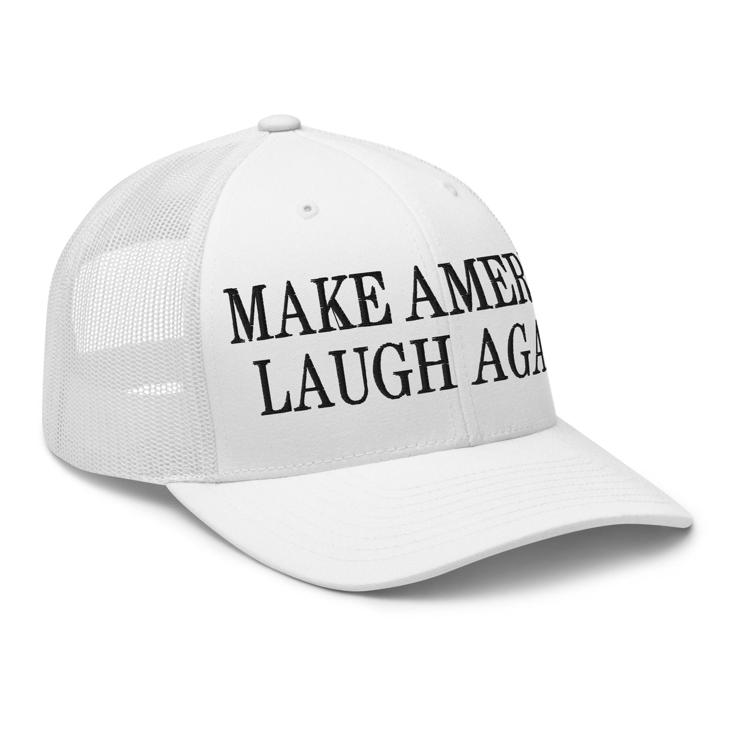 Make America Laugh Again Mesh Trucker Hat White