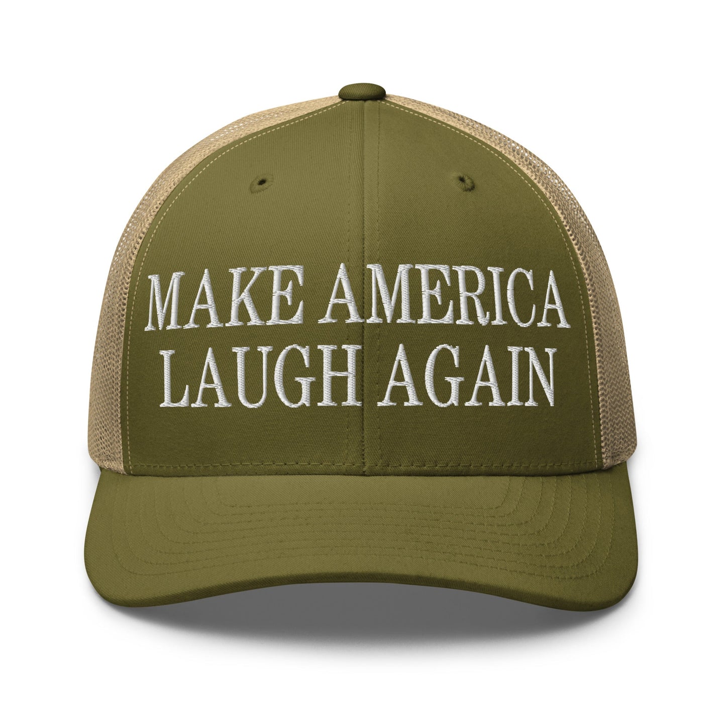 Make America Laugh Again Mesh Trucker Hat Moss Khaki