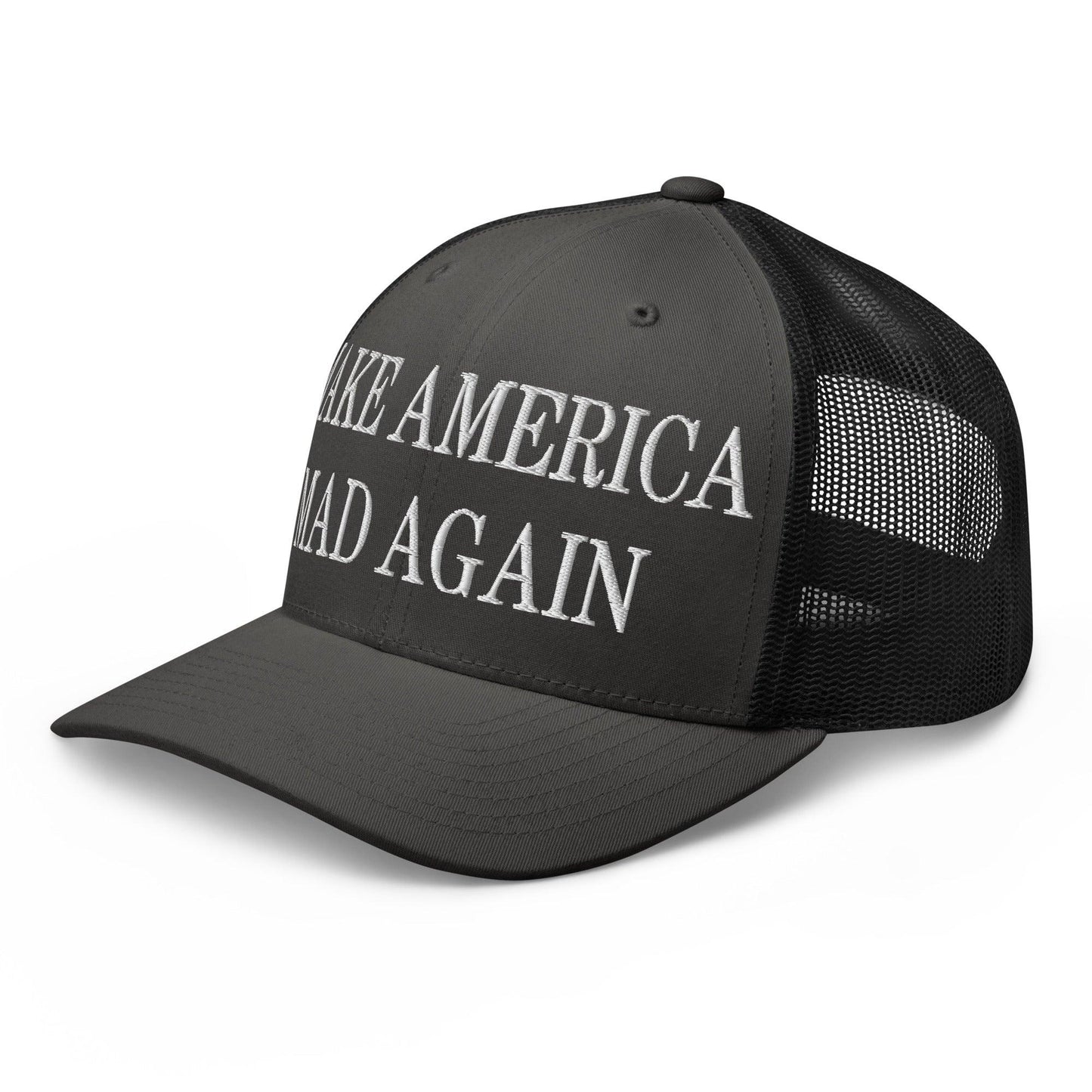 Make America Mad Again Embroidered Mesh Trucker Hat Charcoal Black