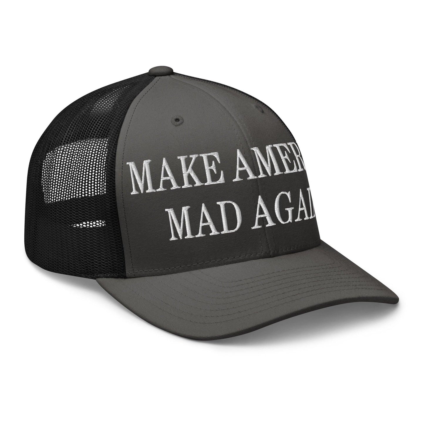 Make America Mad Again Embroidered Mesh Trucker Hat Charcoal Black