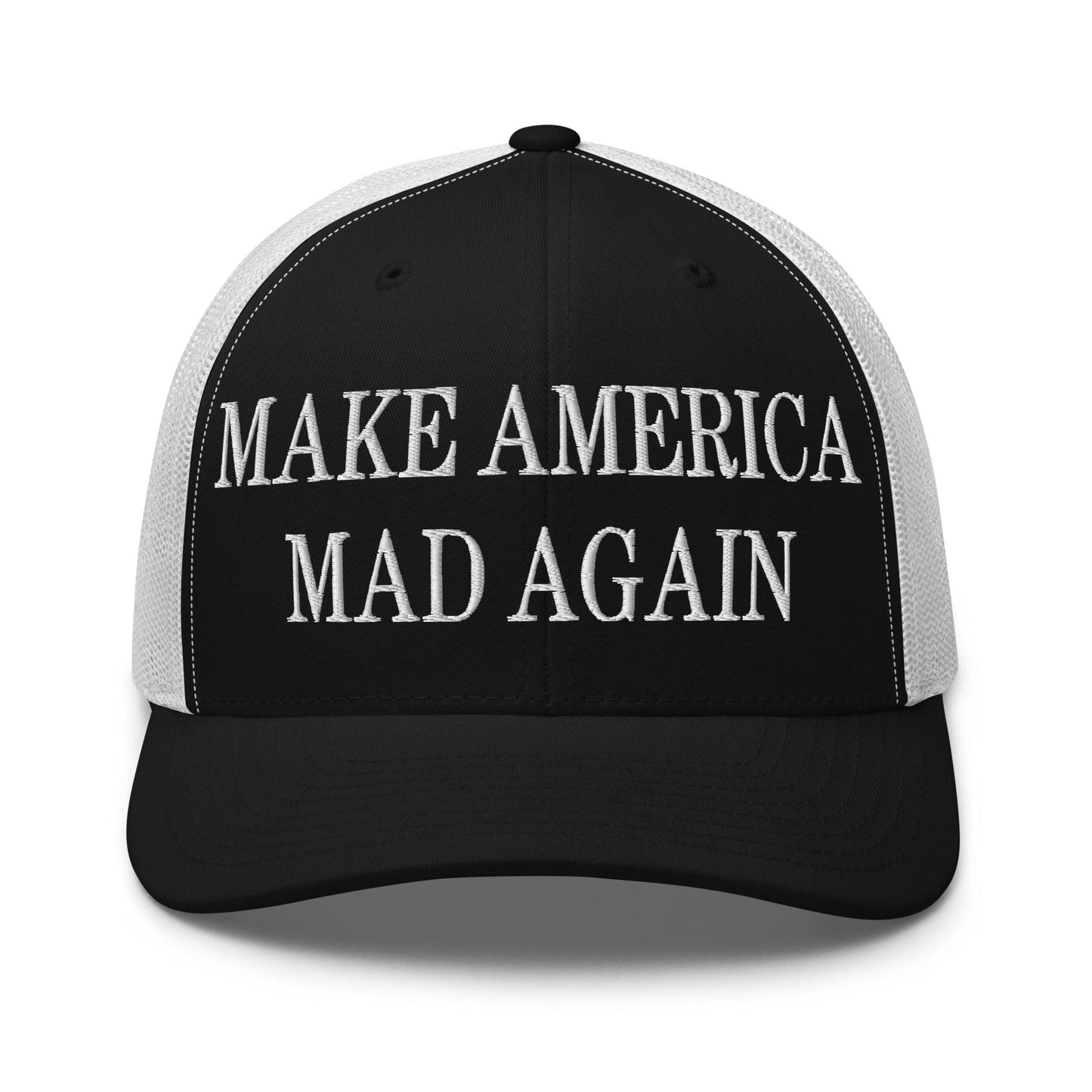 Make America Mad Again Embroidered Mesh Trucker Hat Black White