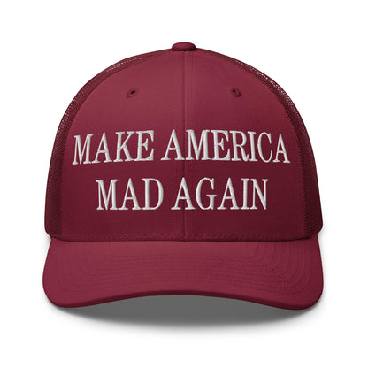 Make America Mad Again Embroidered Mesh Trucker Hat Cranberry