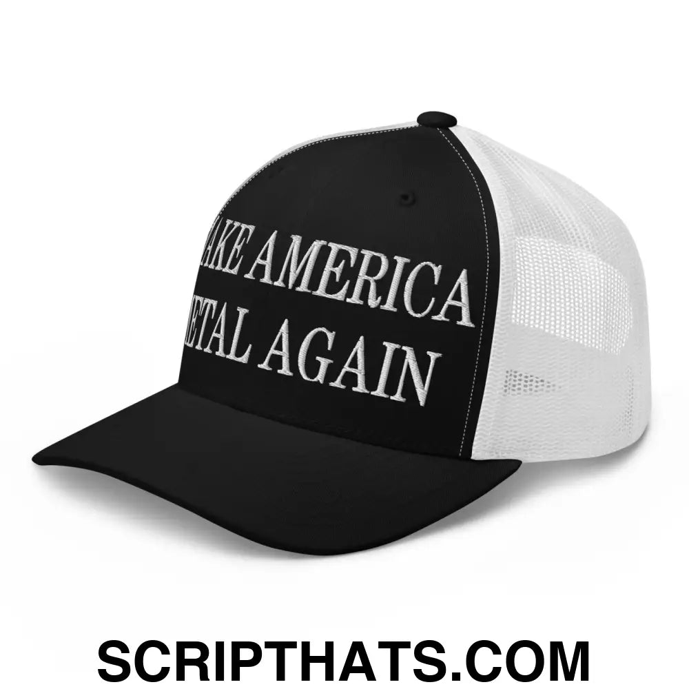 Make America Metal Again Embroidered Mesh Trucker Hat Black White