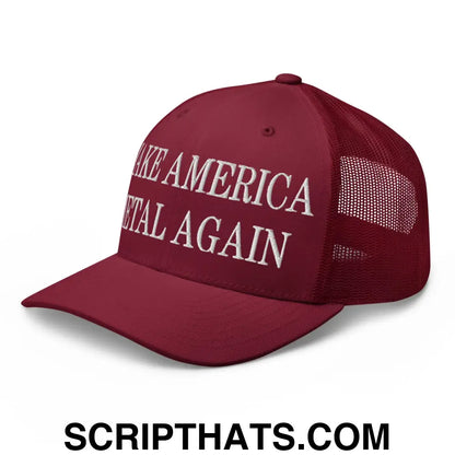 Make America Metal Again Embroidered Mesh Trucker Hat Cranberry