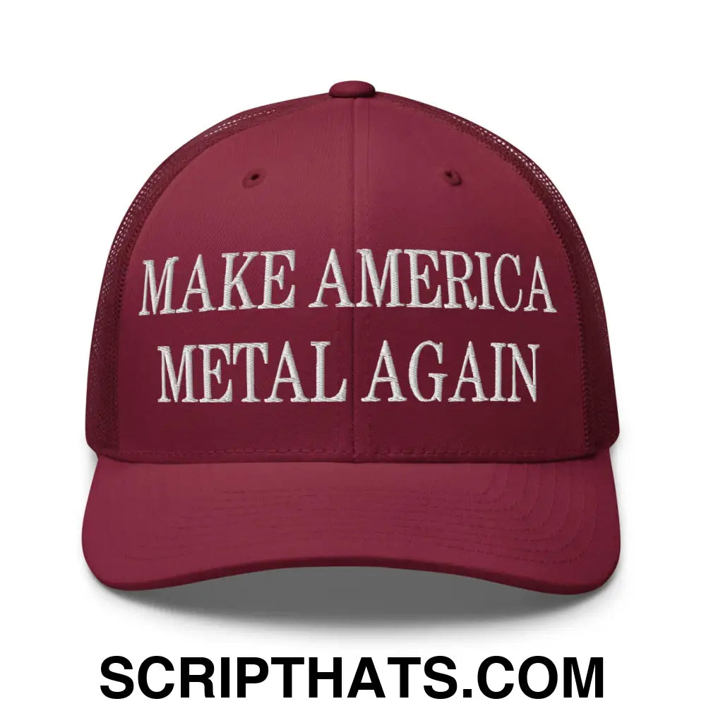 Make America Metal Again Embroidered Mesh Trucker Hat Cranberry