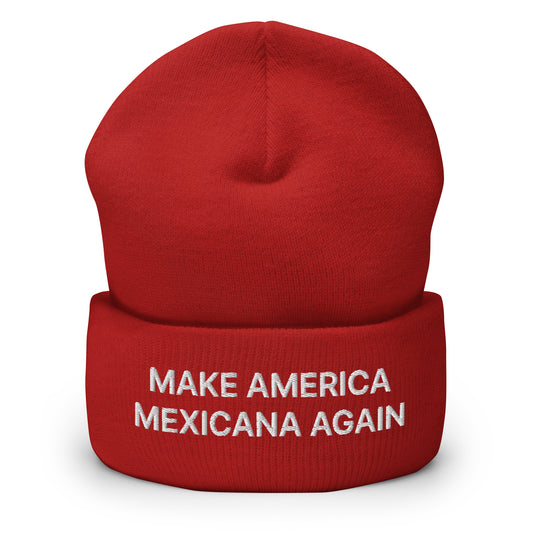 Make America Mexicana Again Claudia Sheinbaum Embroidered Cuffed Knit Beanie Red