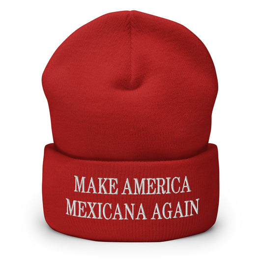 Make America Mexicana Again Claudia Sheinbaum Embroidered Knit Cuffed Beanie Red