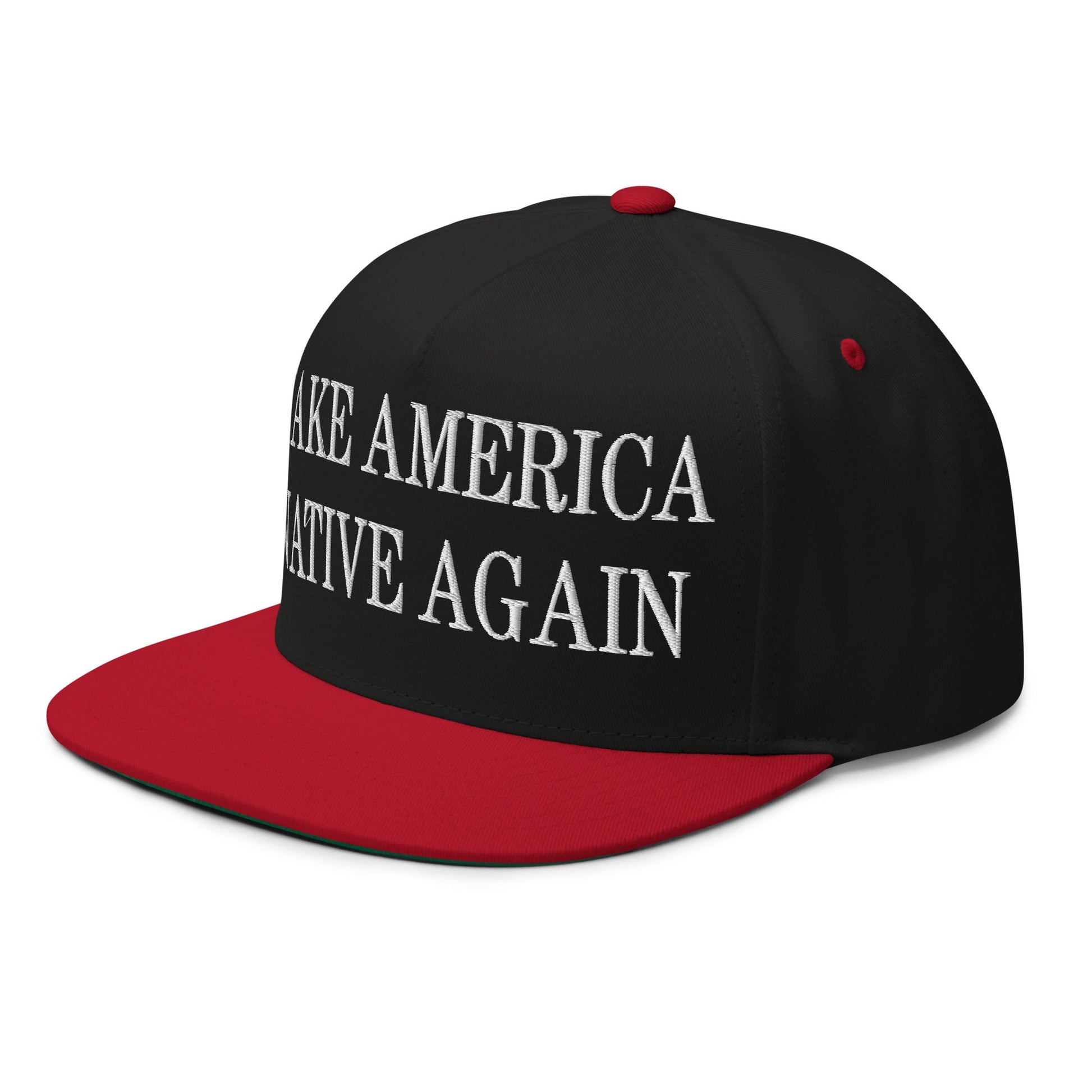 Make America Native Again Embroidered 5 Panel Flat Bill Brim Snapback Hat Black Red