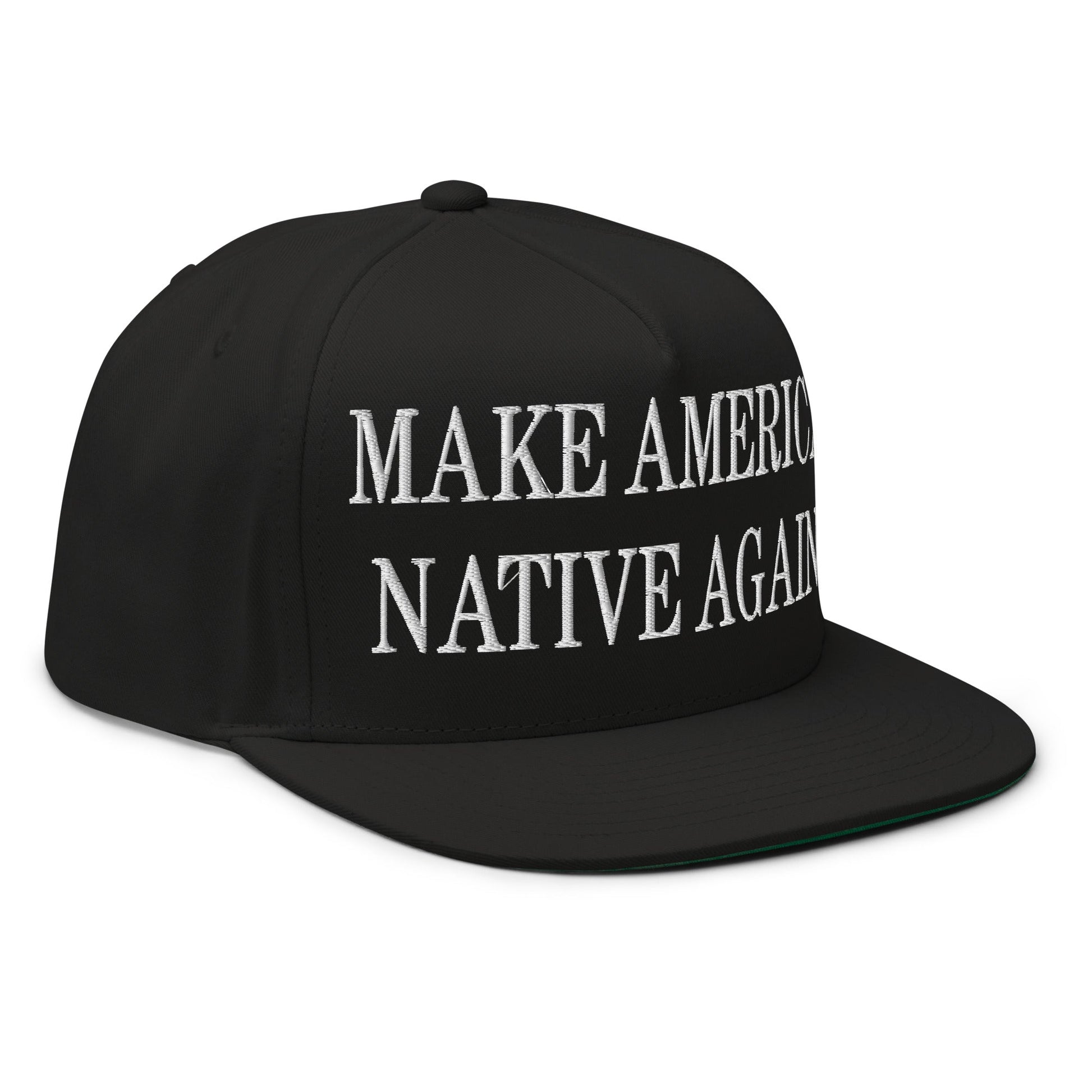 Make America Native Again Embroidered 5 Panel Flat Bill Brim Snapback Hat Black