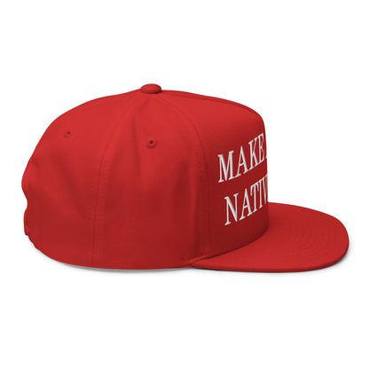 Make America Native Again Embroidered 5 Panel Flat Bill Brim Snapback Hat Red