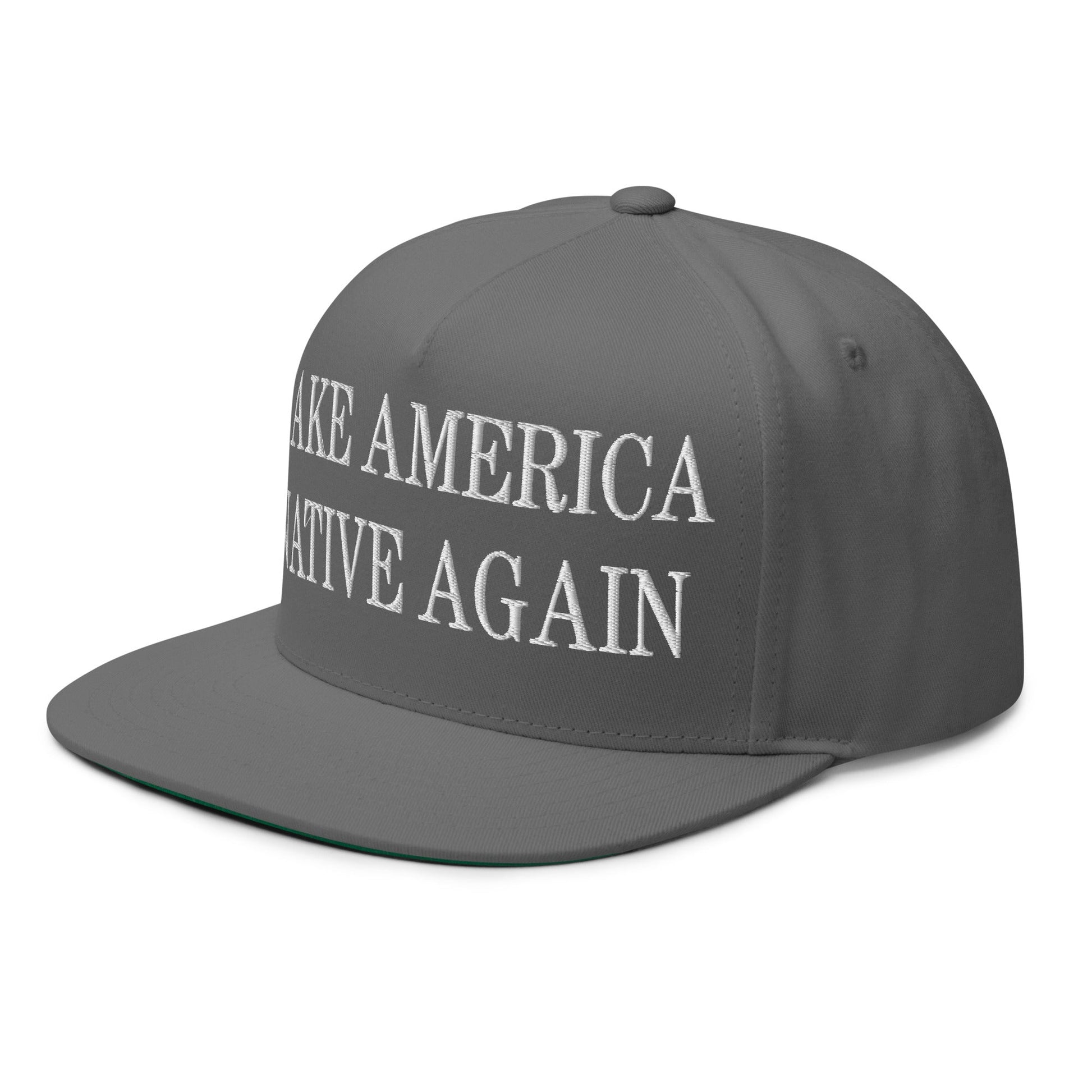 Make America Native Again Embroidered 5 Panel Flat Bill Brim Snapback Hat Grey