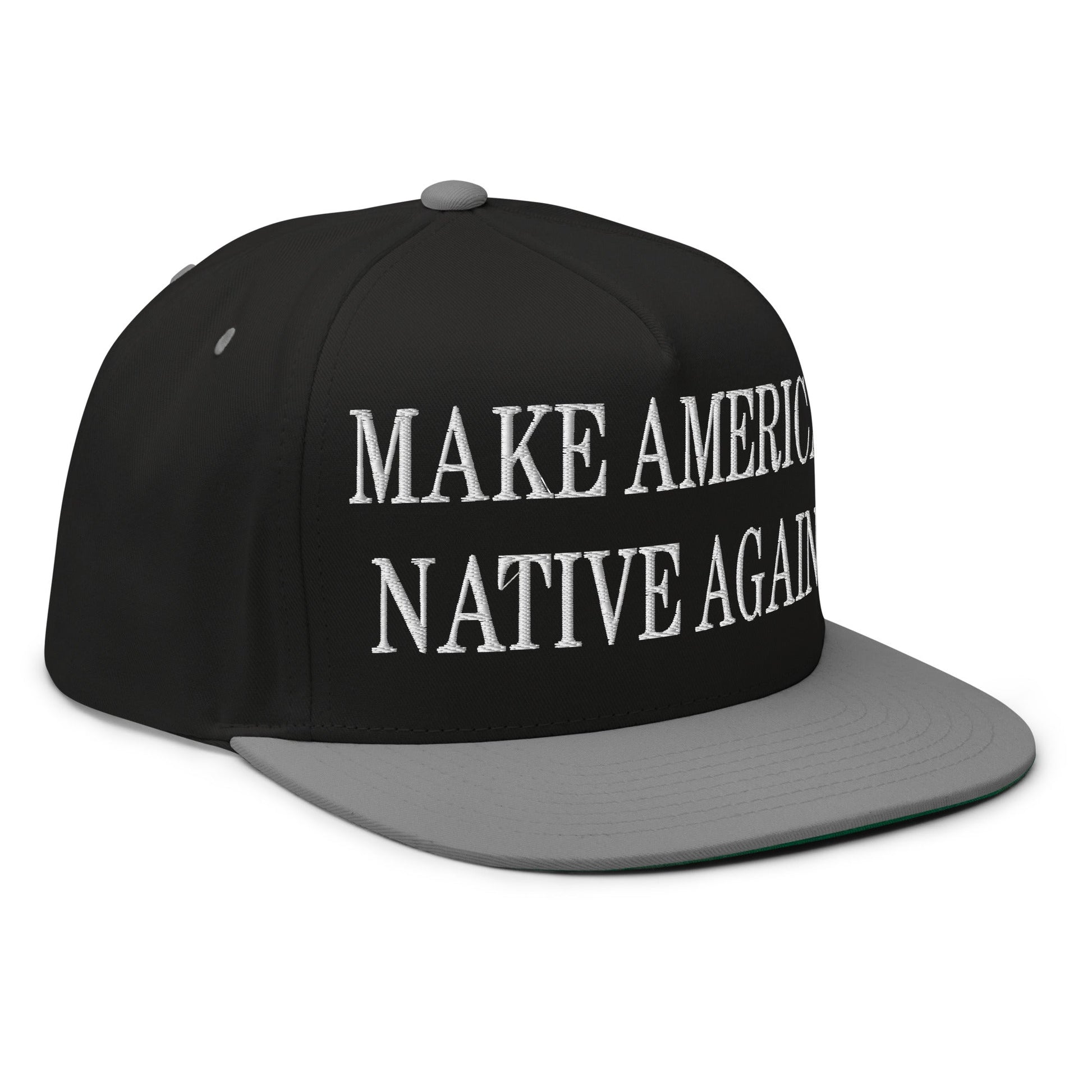 Make America Native Again Embroidered 5 Panel Flat Bill Brim Snapback Hat Black Grey