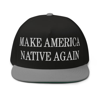 Make America Native Again Embroidered 5 Panel Flat Bill Brim Snapback Hat Black Grey