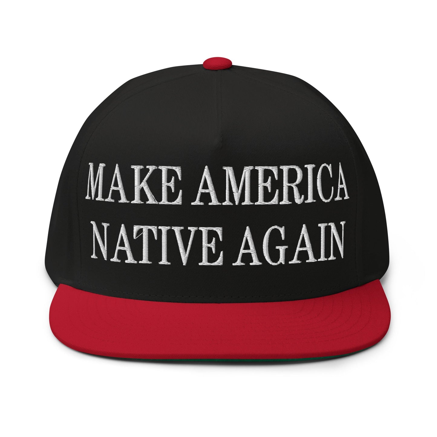 Make America Native Again Embroidered 5 Panel Flat Bill Brim Snapback Hat Black Red