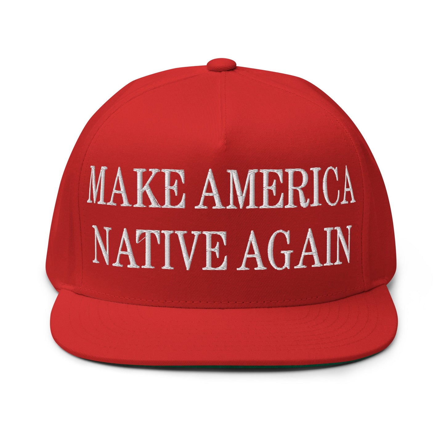 Make America Native Again Embroidered 5 Panel Flat Bill Brim Snapback Hat Red