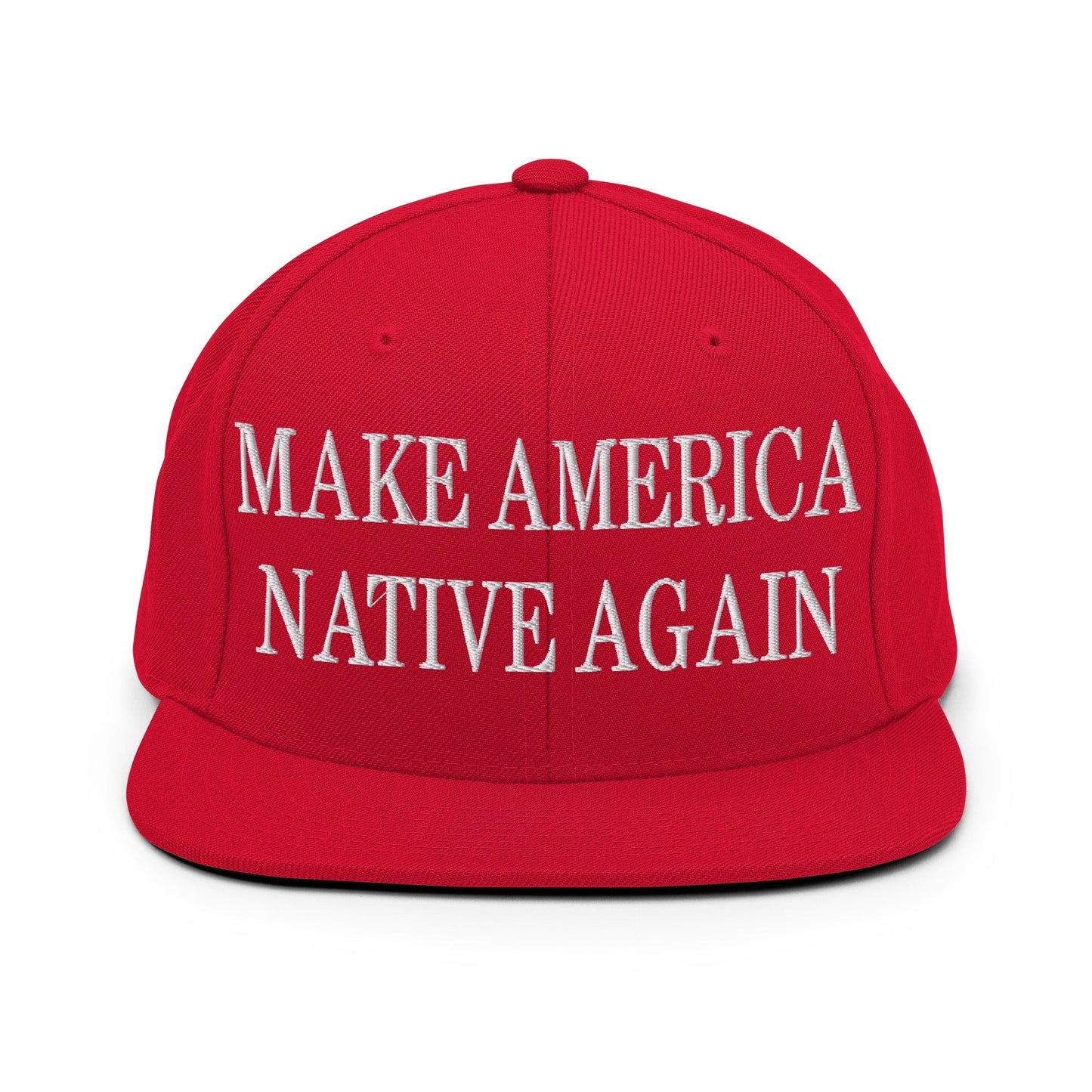 Make America Native Again Embroidered Flat Bill Brim Snapback Hat Red