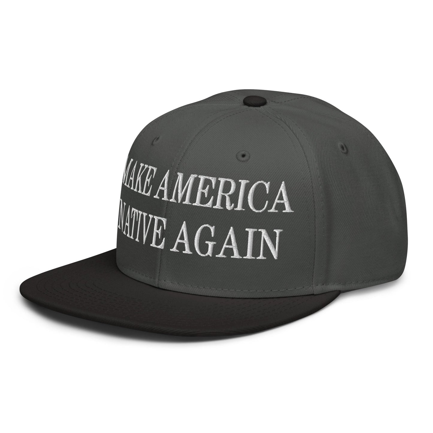 Make America Native Again Embroidered Flat Brim Bill Snapback Hat Black Charcoal gray Charcoal gray