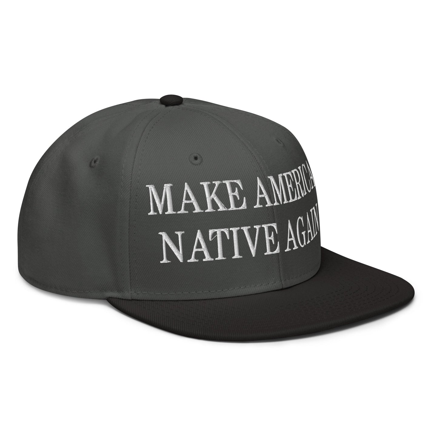 Make America Native Again Embroidered Flat Brim Bill Snapback Hat Black Charcoal gray Charcoal gray