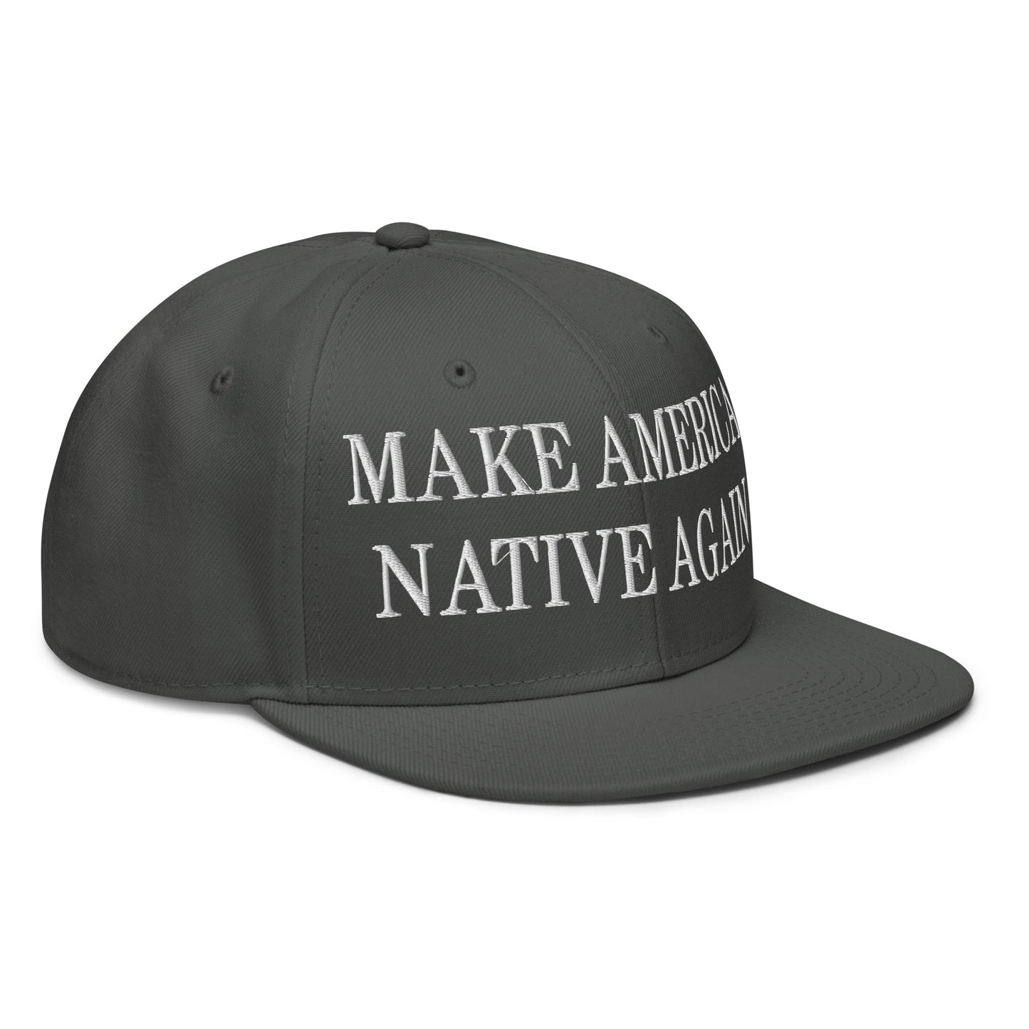 Make America Native Again Embroidered Flat Brim Bill Snapback Hat Charcoal gray