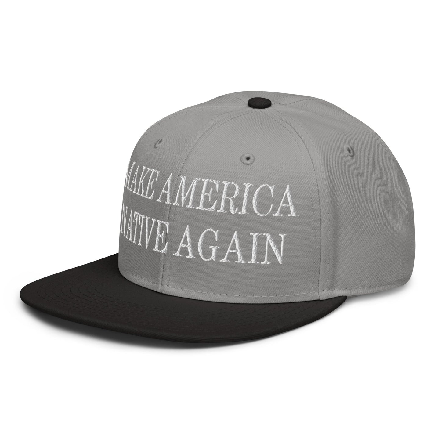 Make America Native Again Embroidered Flat Brim Bill Snapback Hat Black Gray Gray