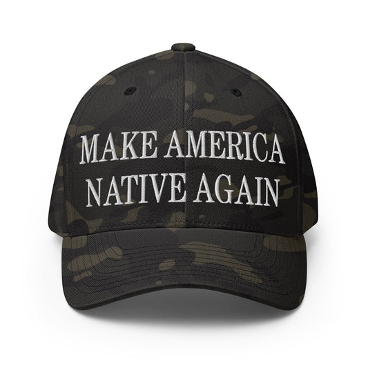 Make America Native Again Embroidered Stretch Fit Baseball Hat Multicam Black