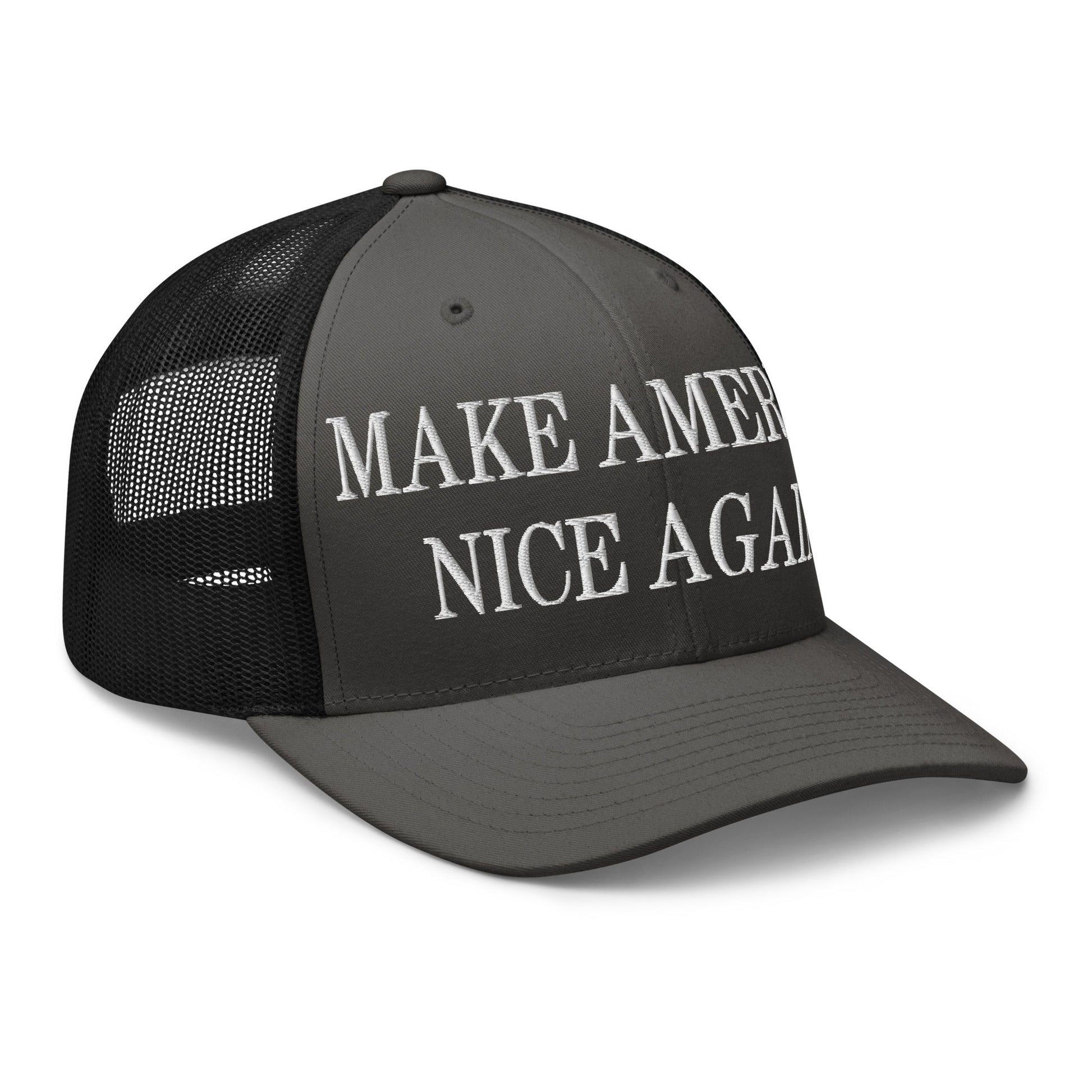 Make America Nice Again Embroidered Mesh Trucker Hat Charcoal Black