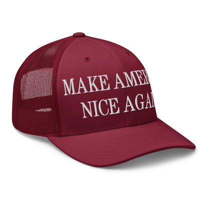 Make America Nice Again Embroidered Mesh Trucker Hat Cranberry