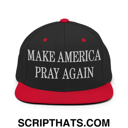 Make America Pray Again Embroidered Flat Bill Brim Snapback Hat Black Red