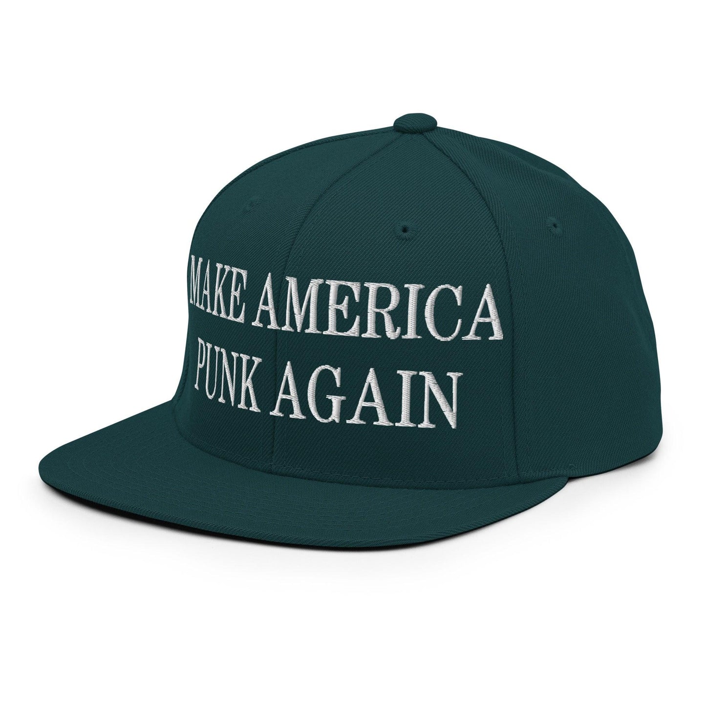 Make America Punk Again Embroidered Flat Bill Brim Snapback Hat Spruce