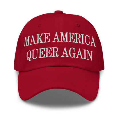 Make America Queer Again Embroidered Dad Hat Cranberry