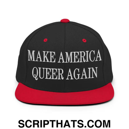 Make America Queer Again Embroidered Flat Bill Brim Snapback Hat Black Red