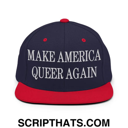 Make America Queer Again Embroidered Flat Bill Brim Snapback Hat Navy Red