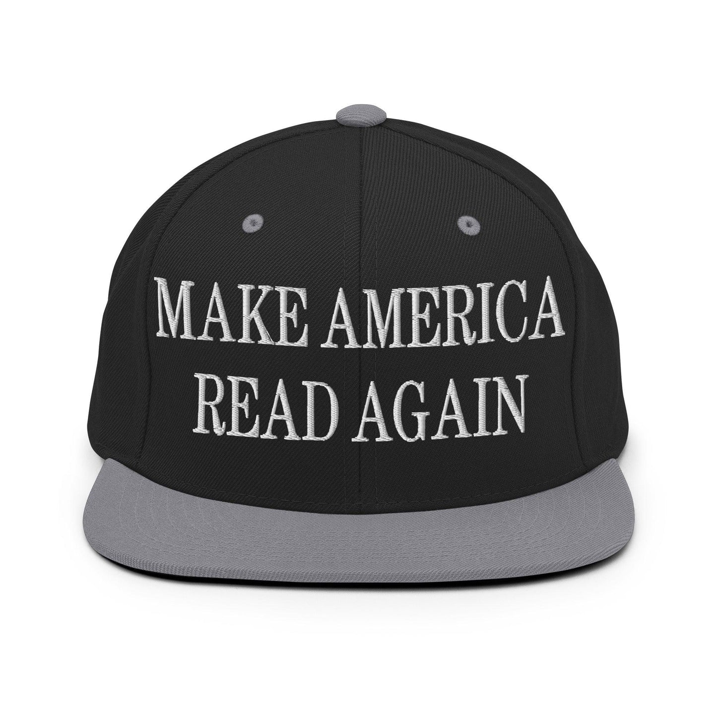 Make America Read Again Embroidered Flat Bill Brim Snapback Hat Black Silver