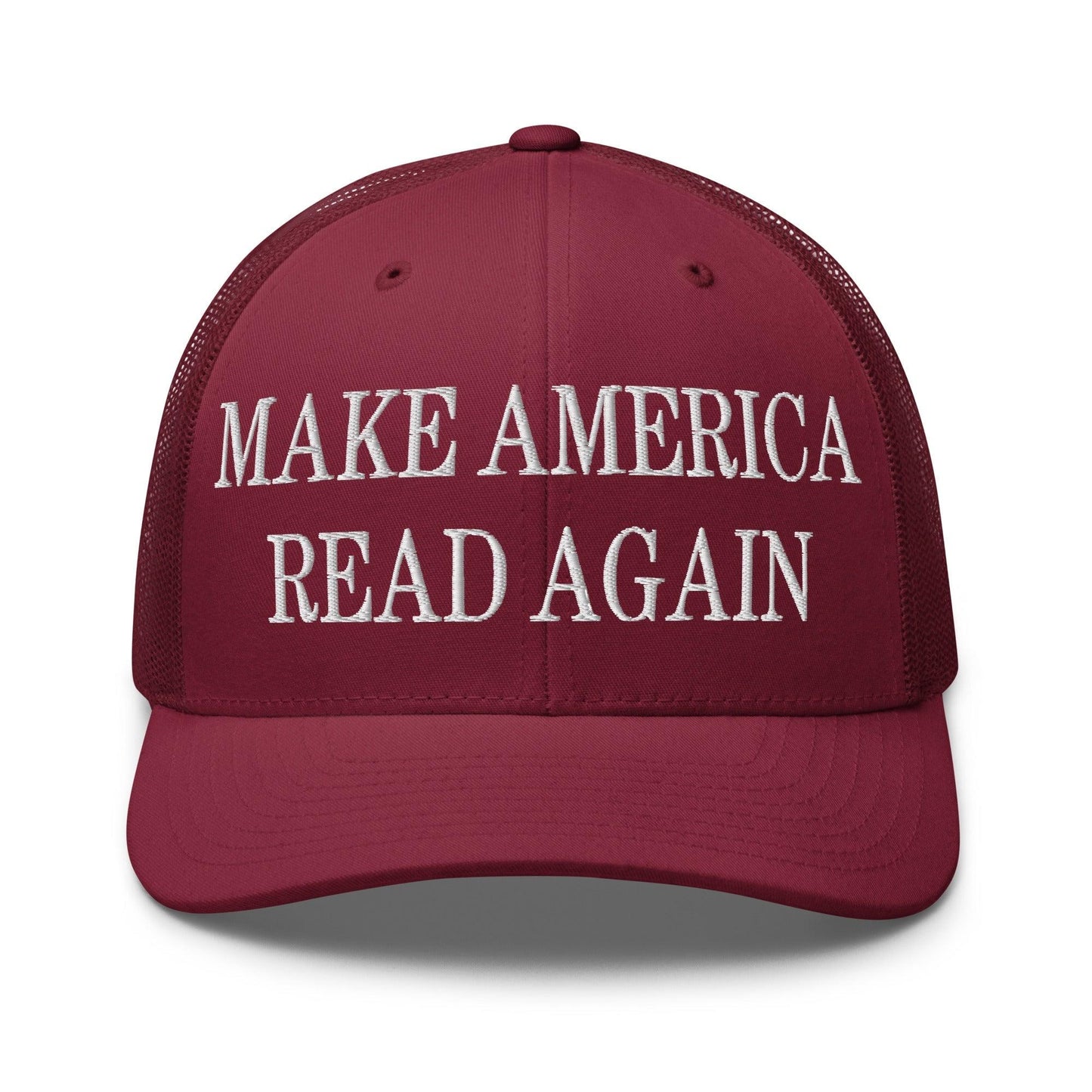 Make America Read Again Embroidered Mesh Trucker Hat Cranberry