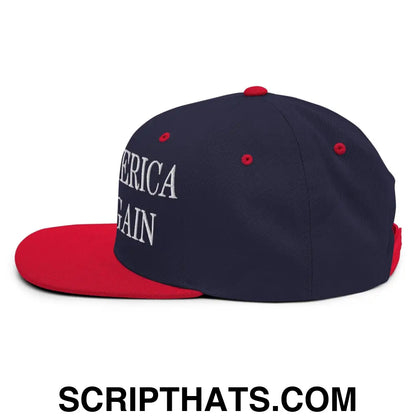 Make America Rock Again Embroidered Flat Bill Brim Snapback Hat Navy Red